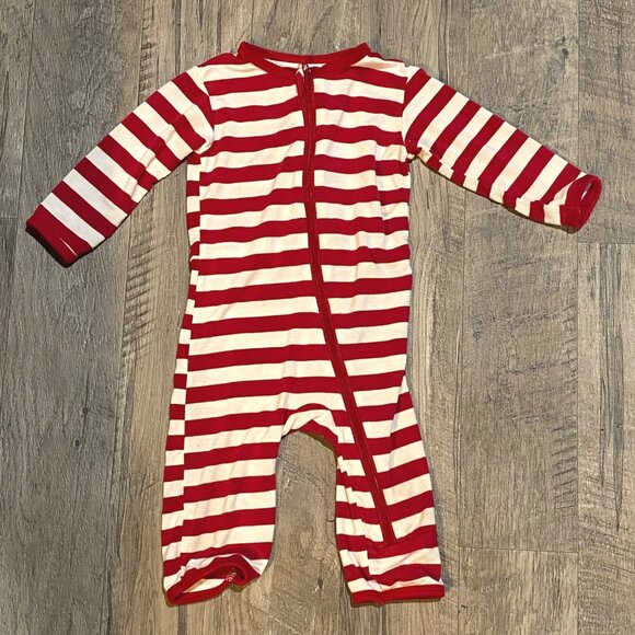 size 0-3 Kickee Pants baby coverall red white striped one piece open bottom zipp - Picture 1 of 4